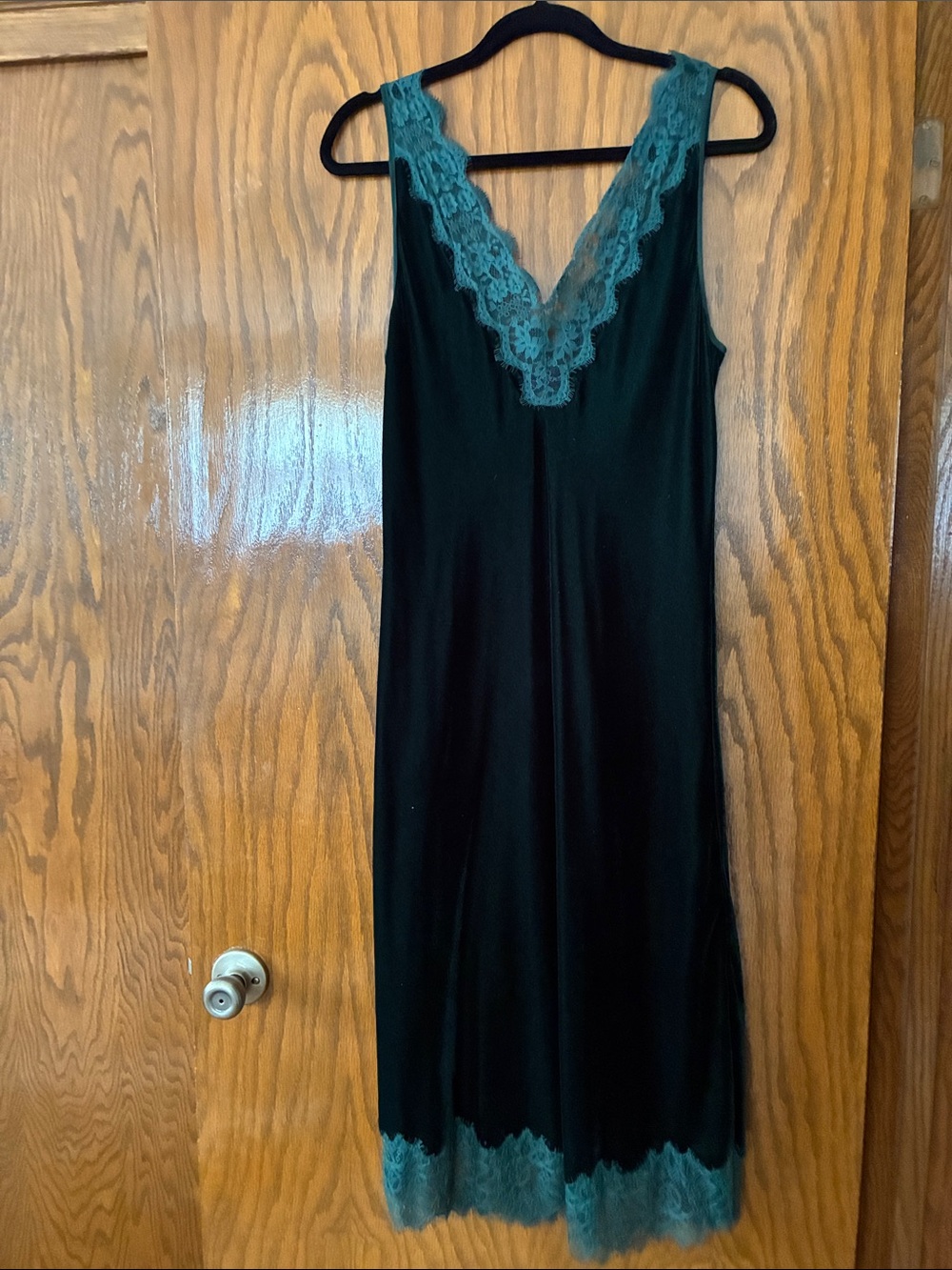 Zara Black Slip Dress with Teal Lace Trim
